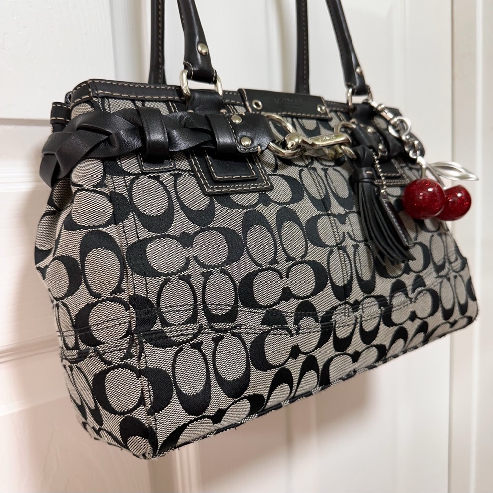 Coach Hamptons Carryall Signature Jacquard Black Leather Y2K - Picture 3 of 12
